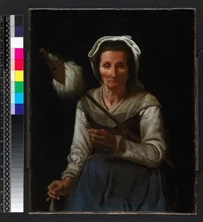 Oude vrouw aan het spinnen, 1646-48